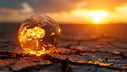 Earth's surface cracking and melting global warming concept