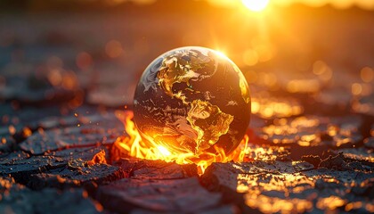 Earth's surface cracking and melting global warming concept