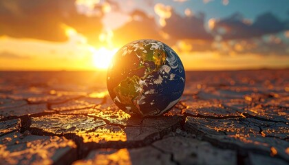 Earth's surface cracking and melting global warming concept