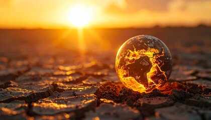 Earth's surface cracking and melting global warming concept