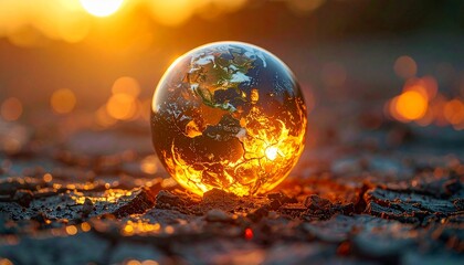 Earth's surface cracking and melting global warming concept
