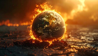 Earth's surface cracking and melting global warming concept