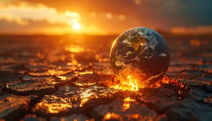 Earth's surface cracking and melting global warming concept