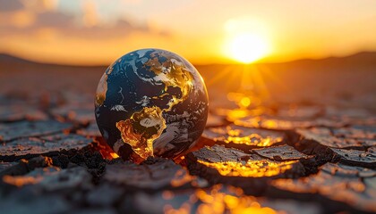 Earth's surface cracking and melting global warming concept