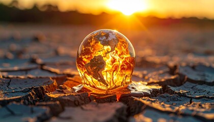 Earth's surface cracking and melting global warming concept