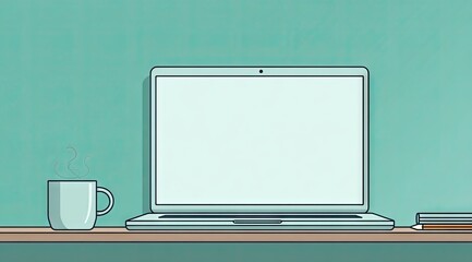 Laptop on a Desk with a Mug and Book.