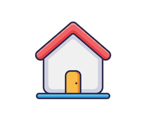 A simple and colorful cartoon house icon with a red roof and yellow door, representing home or real estate.