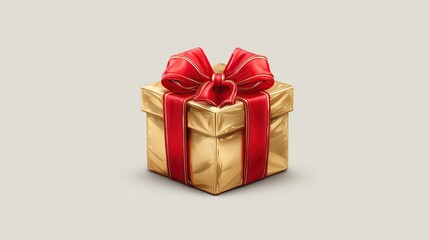 Obraz premium Gold gift box with red ribbon bow