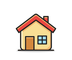 Simple cartoon illustration of a house with a red roof and chimney.