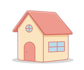 Simple cartoon illustration of a small house with a red roof.