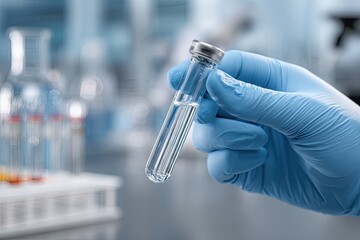 Scientist holding a test tube in a laboratory setting.