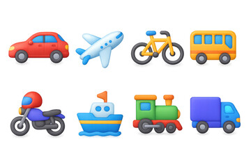 Colorful 3d transportation icons illustration for design projects