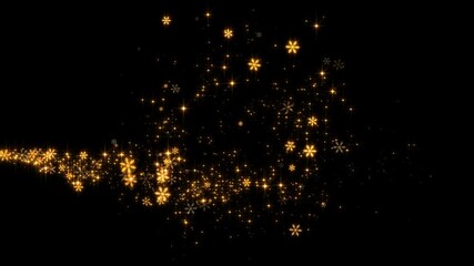 golden snowflakes sparkle and particle glitters light trail  wave alpha channel loop 4k animation, shiny glowing gold stars on transparent background overlay motion design element	 - Powered by Adobe