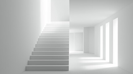 A clean minimalist staircase disappearing into white space.