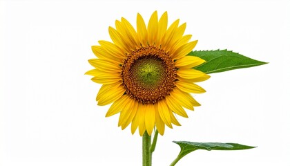 Three sunflowers at different growth stages on white background