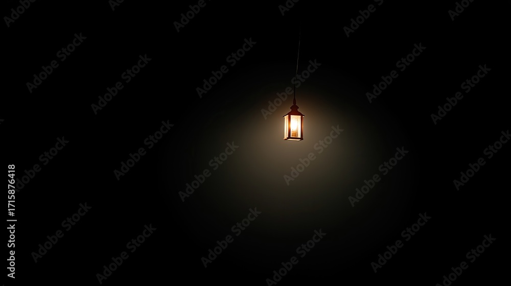 Poster a single glowing lantern in empty dark space, minimal contrast.