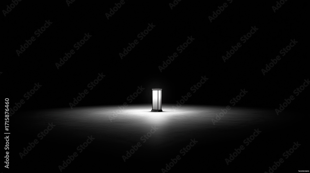 Poster a single glowing lantern in empty dark space, minimal contrast.