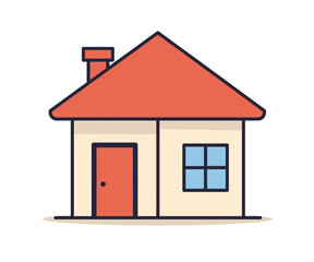 A simple cartoon illustration of a small house with a red roof, chimney, and window on a white background.