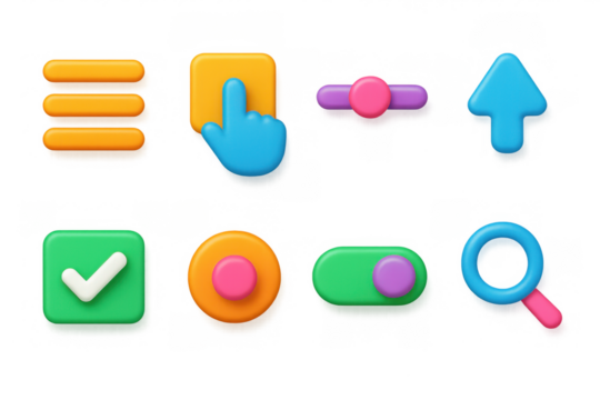 Colorful 3d ui icons illustration for digital design and apps