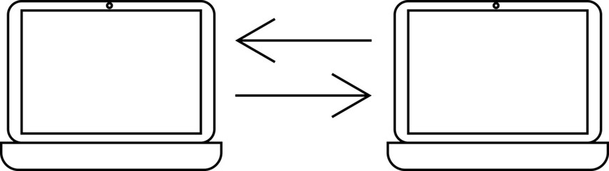 icon of 2 laptops transferring data to each other with a white background