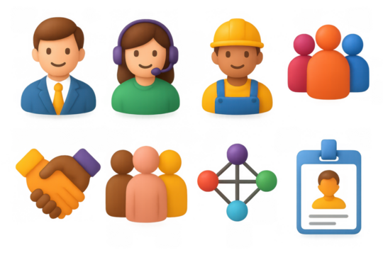 Colorful 3d icons grid illustration for business and communication design