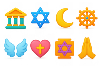 Colorful spiritual icons illustration – simple religious symbols for design