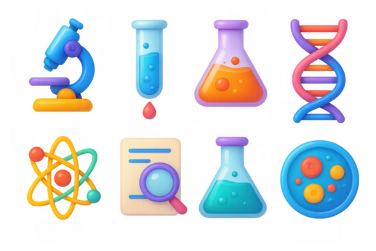 Science icon grid illustration for educational design in flat style