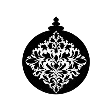 Minimalist monochrome Christmas bauble with an elegant floral motif on transparent background