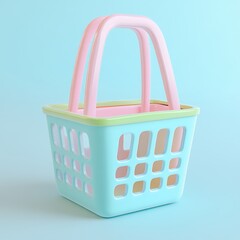 Pastel Pink and Blue Shopping Basket Empty Container 3D Render Retail E commerce