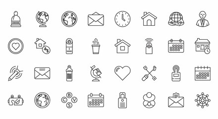Discover a world of minimalist line icons for your creative projects, including business, lifestyle, travel, and love themes in this versatile and trendy design asset