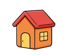 Cartoon house with red roof, orange walls, and yellow door and window.