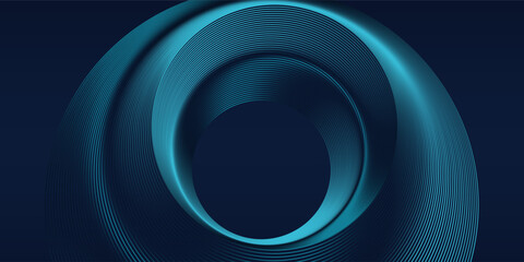 Round frame colorful blue green light isolated on dark background. Abstract circles lines pattern. Vector illustration concept for music, digital, modern science, Ai technology