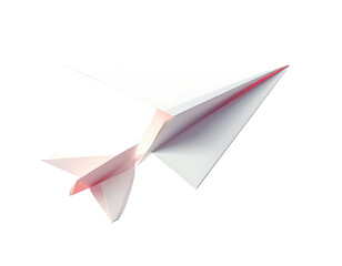 Folded paper airplane, angled, light gray/pink