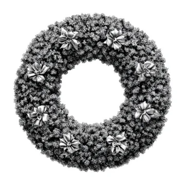 Ornate high contrast festive Christmas wreath with bows on a white background