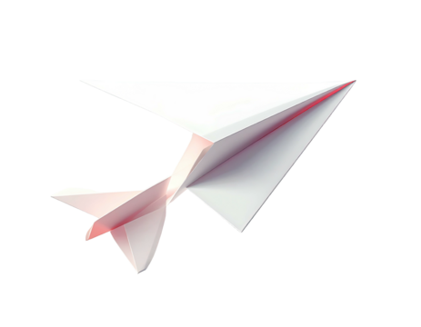 Folded paper airplane, angled, light gray/pink