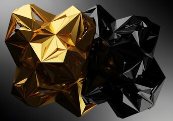 Polygonal dichotomy art illustration with contrasting golden and black shapes