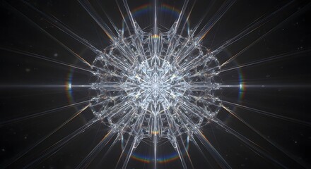 Intricate, symmetrical, and radiant fractal art piece with a complex, crystalline structure.
