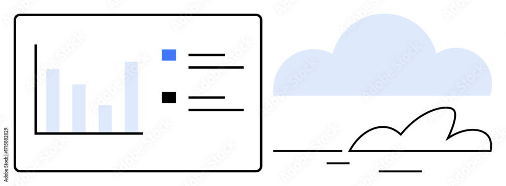 Aufkleber bar chart with text indicators on digital panel next to stylized cloud. ideal for data, cloud comput