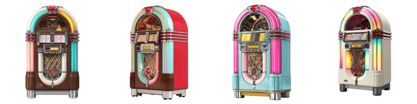 vintage jukebox collection colorful designs retro style on transparent background