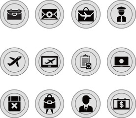  icons related to business travel and airport security