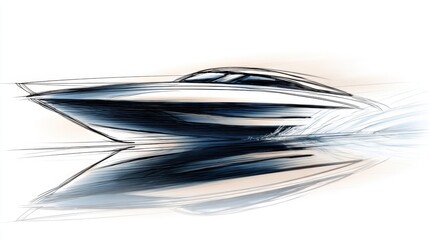 Elegant and Modern Speedboat Sketch in Motion Captured on Water Surface with Dynamic Lines and Artistic Flair