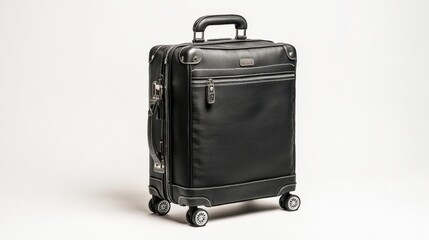 Stylish black leather suitcase with smooth wheels and durable handle, ideal for travel, business trips, and stylish luggage needs for modern travelers