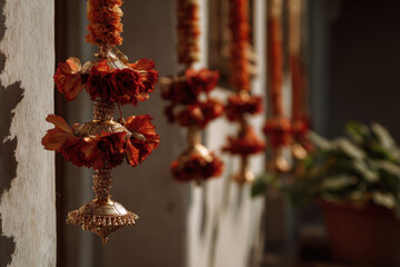 red and gold garlands symbolize good luck and prosperity in various cultures especially during celebrations