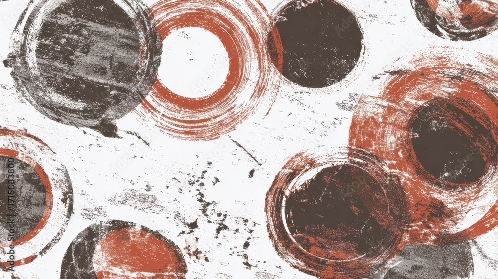 Poster Abstract Pattern of Circular Shapes with Red and Brown Texture on White Background in Artistic Style for Creative Design Projects