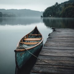 Obraz premium Calm Waters and Boat Dock on Serene Lake at Dawn Light