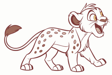 Cute Cartoon Lion Cub Character Walking with Spotted Fur on White Background