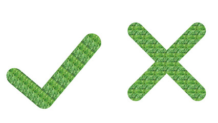 Green Grass Checkmark and Cross Symbols