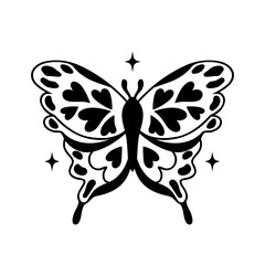 Outline doodle style  butterfly with hearts on its wings