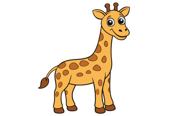 Cute Giraffe Cartoon Character with Brown Spots Standing on White Background