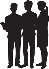 Silhouette of Three People Discussing Documents Against a Transparent Backdrop Representing Teamwork